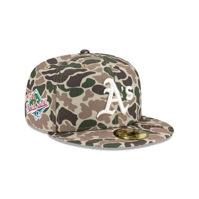 Green Oakland Athletics Hat - New Era MLB Duck Camo 59FIFTY Fitted Caps USA4375610